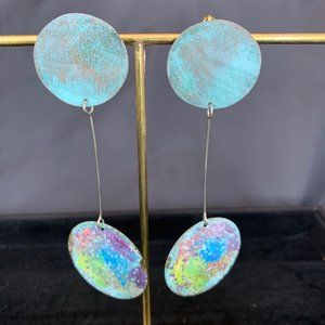 long blue and multicolor earrings